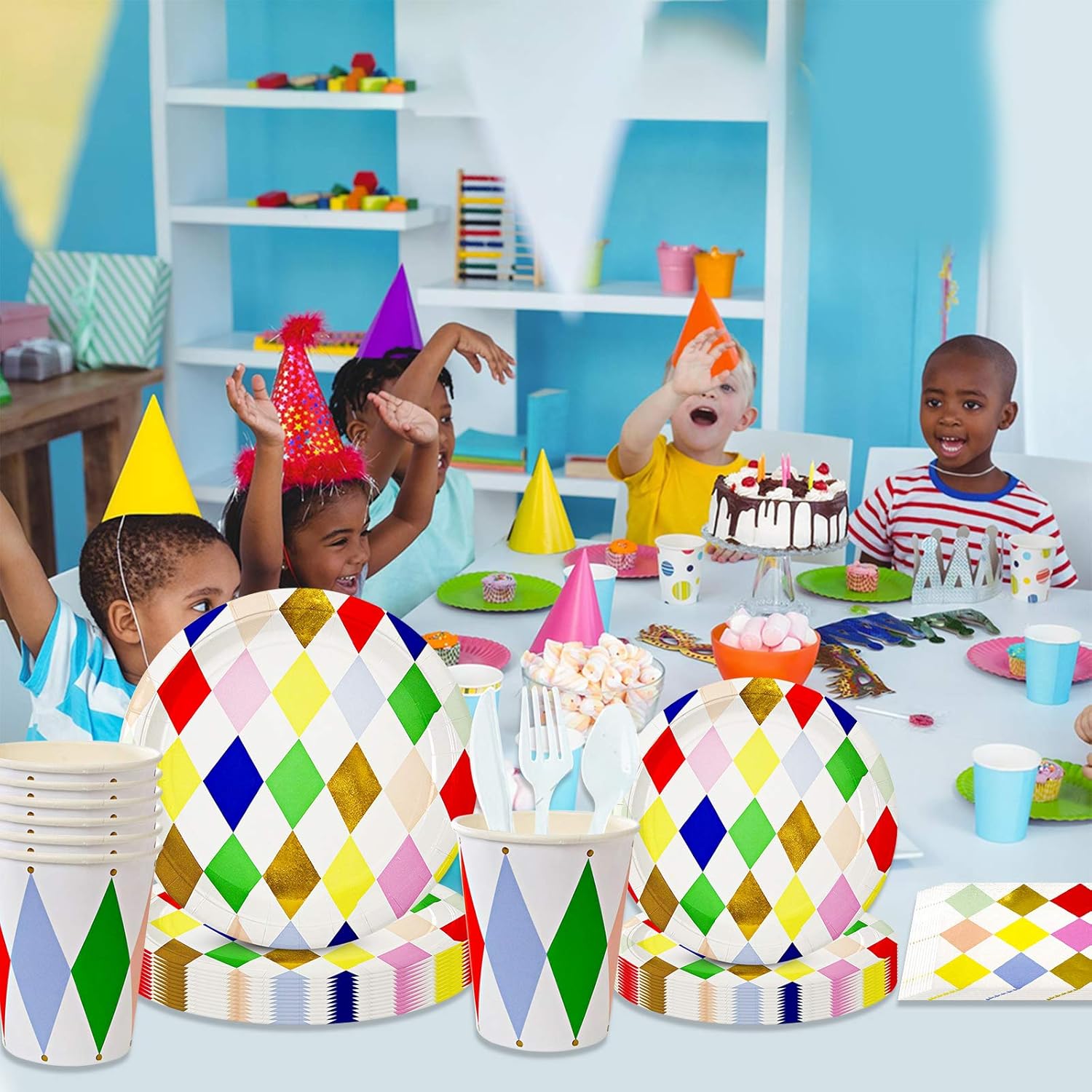 Rainbow Party Supplies set, 68PCS Rainbow Party disposable tableware including dinner plates, straws, napkins, carton cups, suitable for children's birthday parties, rainbow theme party decorations: Toys & Games