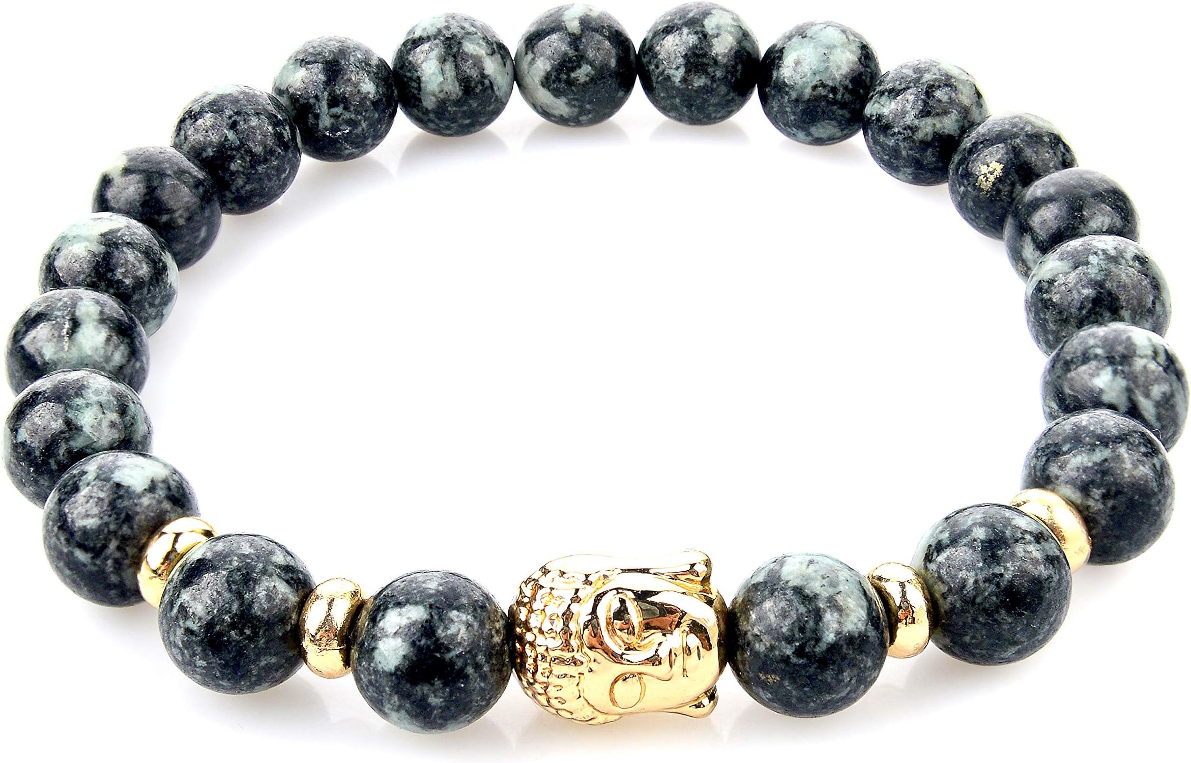 Hot And Bold "Certified" Natural Stone Buddha Bead Stretchable Stylish Bracelet. (Black Jasper)