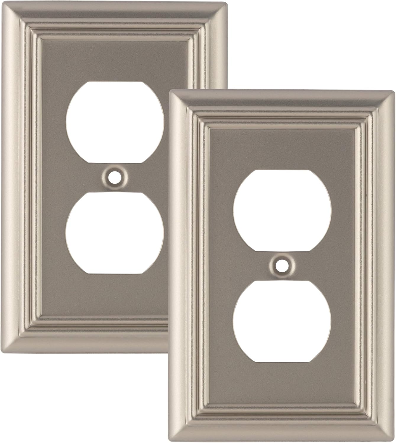Pack of 4 Wall Plate Outlet Switch Covers by SleekLighting | Decorative Satin Nickel | Variety of Styles: Decorator/Duplex/Toggle / & Combo | Size: 1 Gang Duplex - - 