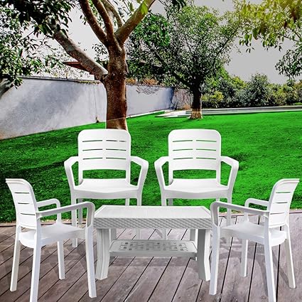 ITALICA Furniture - Armchair and Table Combo - Indoor and Outdoor (White) Set of 4 Chairs