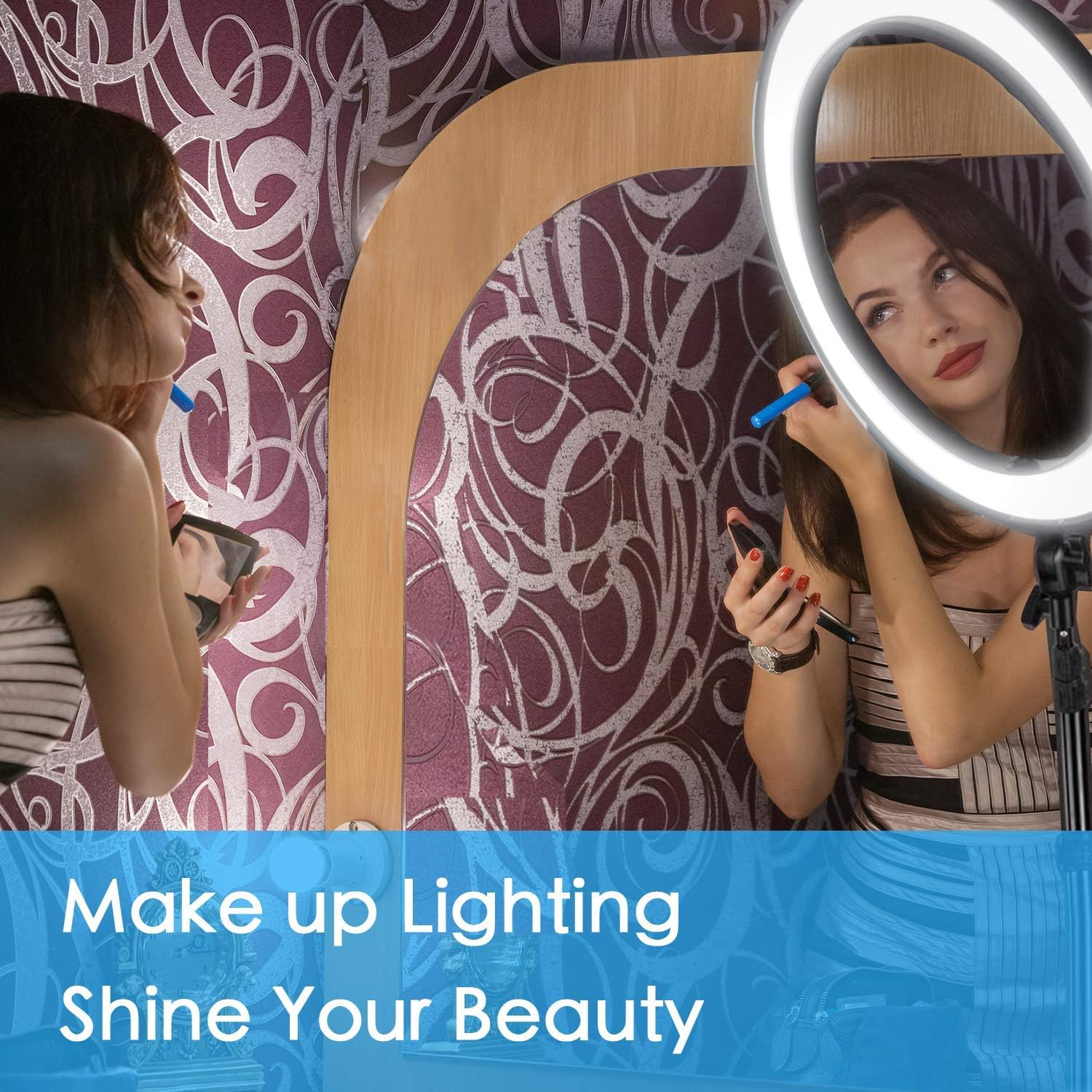 10.2" Selfie Ring Light with Adjustable Tripod Stand & Phone Holder for Live Stream/Makeup, Upgraded Dimmable LED Camera Ringlight for Tiktok/YouTube/Zoom/Photography, Compatible with iPhone & Android : Camera & Photo