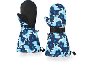 HIGHCAMP Toddlers Boy Girl Winter Gloves Kids Waterproof Snow Mittens Long Cuff with Stay-on Strap