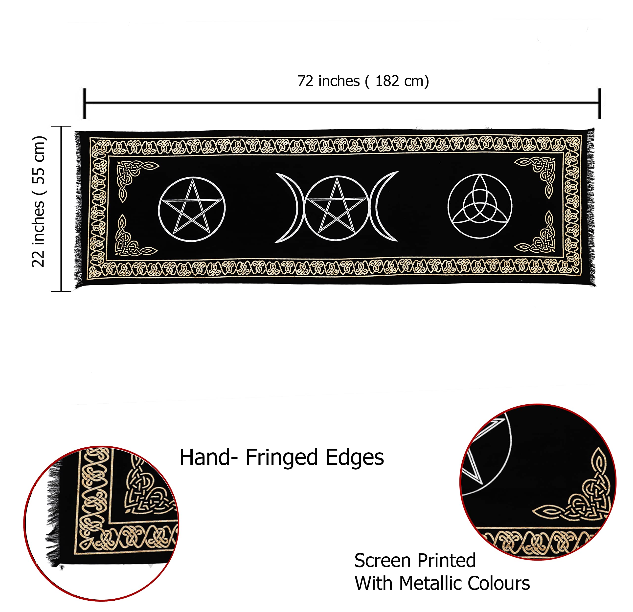 Indian Consigners 3 in 1 Altar Cloth Pentagram Triquetra Triple Moon Long Tablecloth