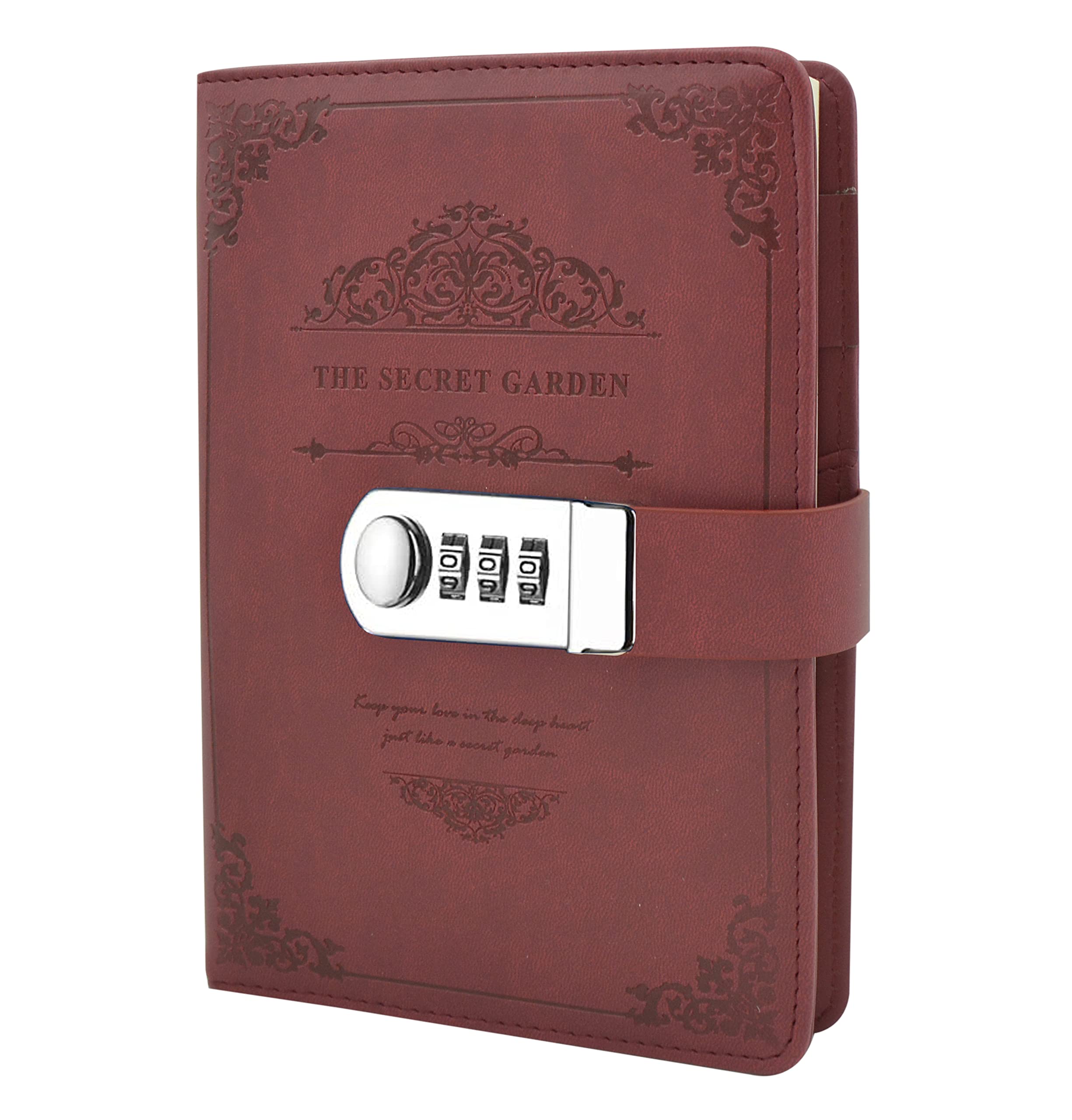 LinYesh Retro Vintage PU Leather Password Notebook Writing Notebook, Planner Organizer with Coded Lock, Pen Holder, Secret Password Hardcover Diary, 200x130mm