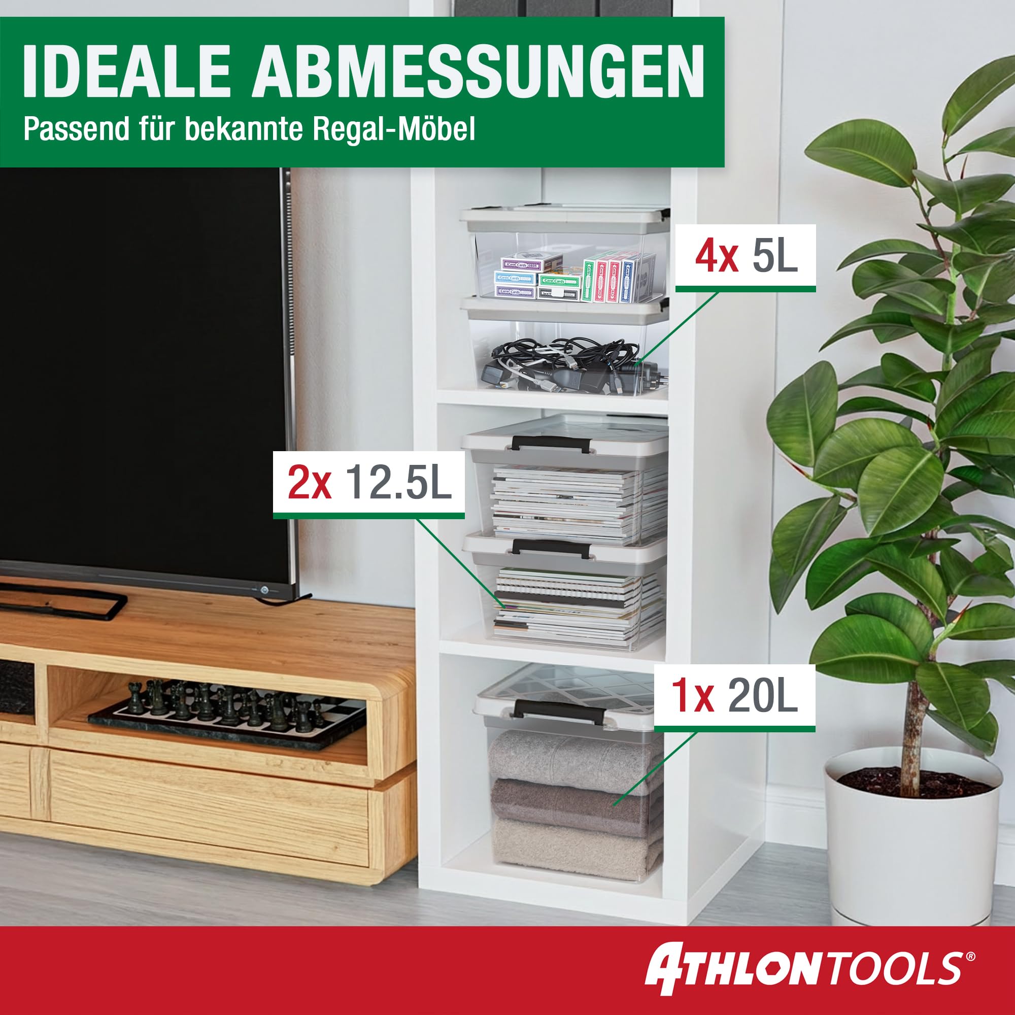 ATHLON TOOLS 4x 60 L Aufbewahrungsboxen mit Deckel, lebensmittelecht - Verschlussclips - 100% Neumaterial Plastik-Box transparent - Kleiderboxen stapelbar… 7