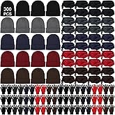 Unittype 300pcs Winter Homeless Care Supplies Bulk - Beanies Caps Gloves Scarves Set for Community Charity Church Donation (Retro Colors)