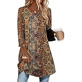 Zeagoo Women Tops 3/4 Sleeve Dressy Casual Plus Size Tunics to Wear with Leggings Swing Flare T-Shirt Loose Blouses