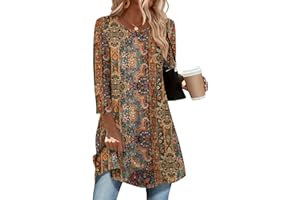 Zeagoo Women Tunic Tops 3/4 Sleeve Dressy Casual Plus Size Blouses to Wear with Leggings Swing Flare Loose Shirts S-3XL