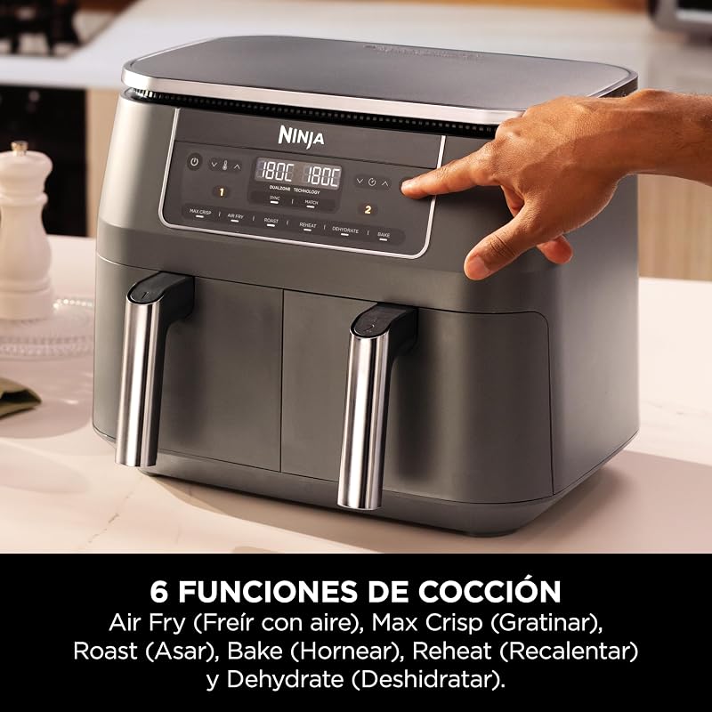 , Fritadeira de ar com compartimento duplo, 7,6 L, cinzento metálico