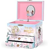 Giggle & Honey Musical Fairy Jewelry Box for Girls - Kids Music Box with Spinning Fairy and Mirror, Princess Birthday Gifts for Little Girls, Childrens Jewelry Boxes for Ages 3-10 - 6.8 x 5.3 x 6 in