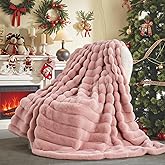 NEXHOME PRO Faux Fur Throw Blanket Pink, Luxury Soft Decorative Cozy Plush Long Shaggy Fluffy Blanket for Sofa Couch Bed Living Room, Reversible Puffy Thick Warm Blanket for Winter, 60"X80"