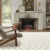 EVERGRACE Checkered Plaid Area Rug, Soft Faux Wool, 8x10, Washable, Anti Slip, Large Carpet for Entryway, Bedroom, Living Room, Hallway, Kitchen, Dining Room, Laundry, Beige
