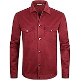 Alex Vando Mens Suede Shirt Jackets Long Sleeve Two Pockets Snap Casual Button Down Shirts