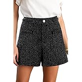 Cicy Bell Womens Tweed Summer Shorts High Waisted Wide Leg Dressy Casual Shorts with Front Pockets