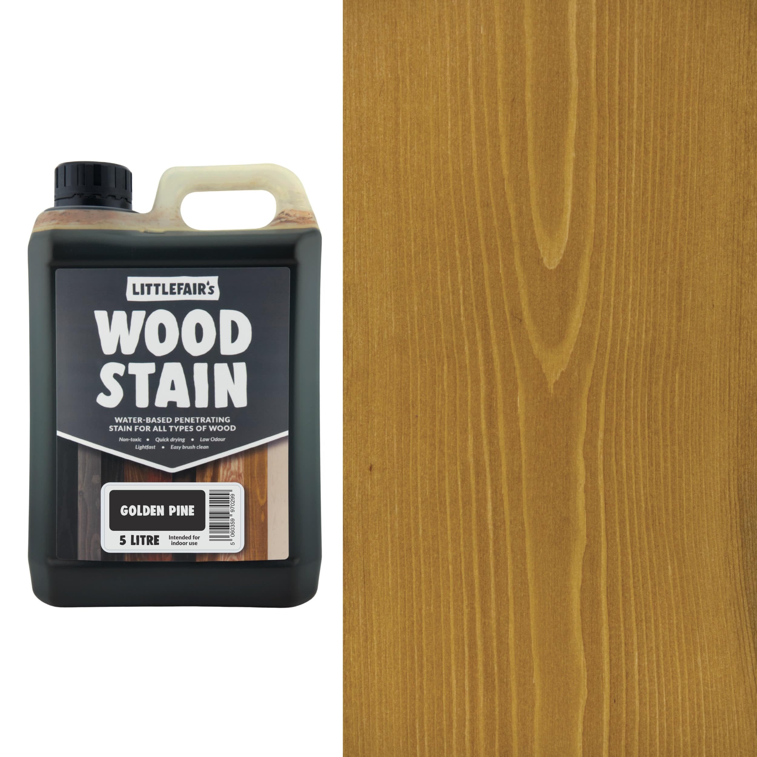 Littlefair's Wood Stain Water-Based - (Golden Pine) – Non-Toxic, Eco-Friendly & Quick Drying - Easy-to-Apply, Concentrated Formula for All Wood Types – 5 LTR