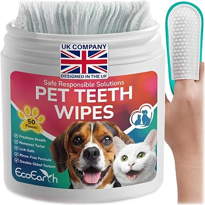 EcoEarth Premium Teeth Cleaning Wipes for Dogs & Cats 50 Pcs