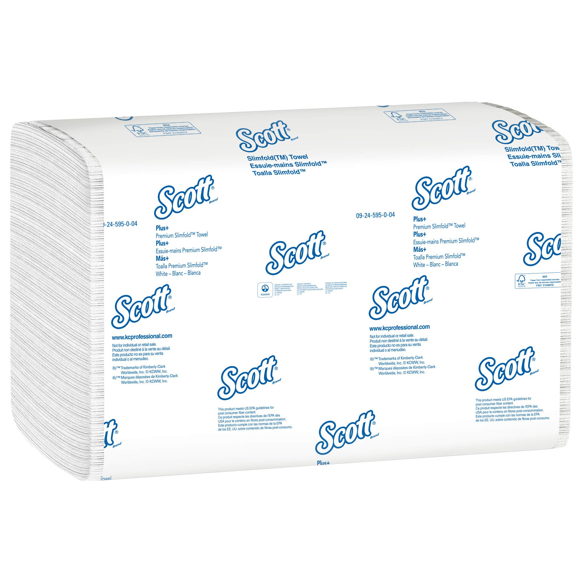 Scott Control Hand Towels Slimfold (04442) with Fast-Drying Absorbency Pockets, White, 90 Towels / Clip, 24 Packs / Case