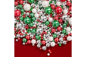 SUGARZY Edible Christmas Sprinkles Pearls for Cake Decorating,130g Red Green White and Silver Pearl Mixed,Edible Sugar Holiday sprinkle for Cupcake Toppers, Cookie, Ice Cream Decorations Christmas Party