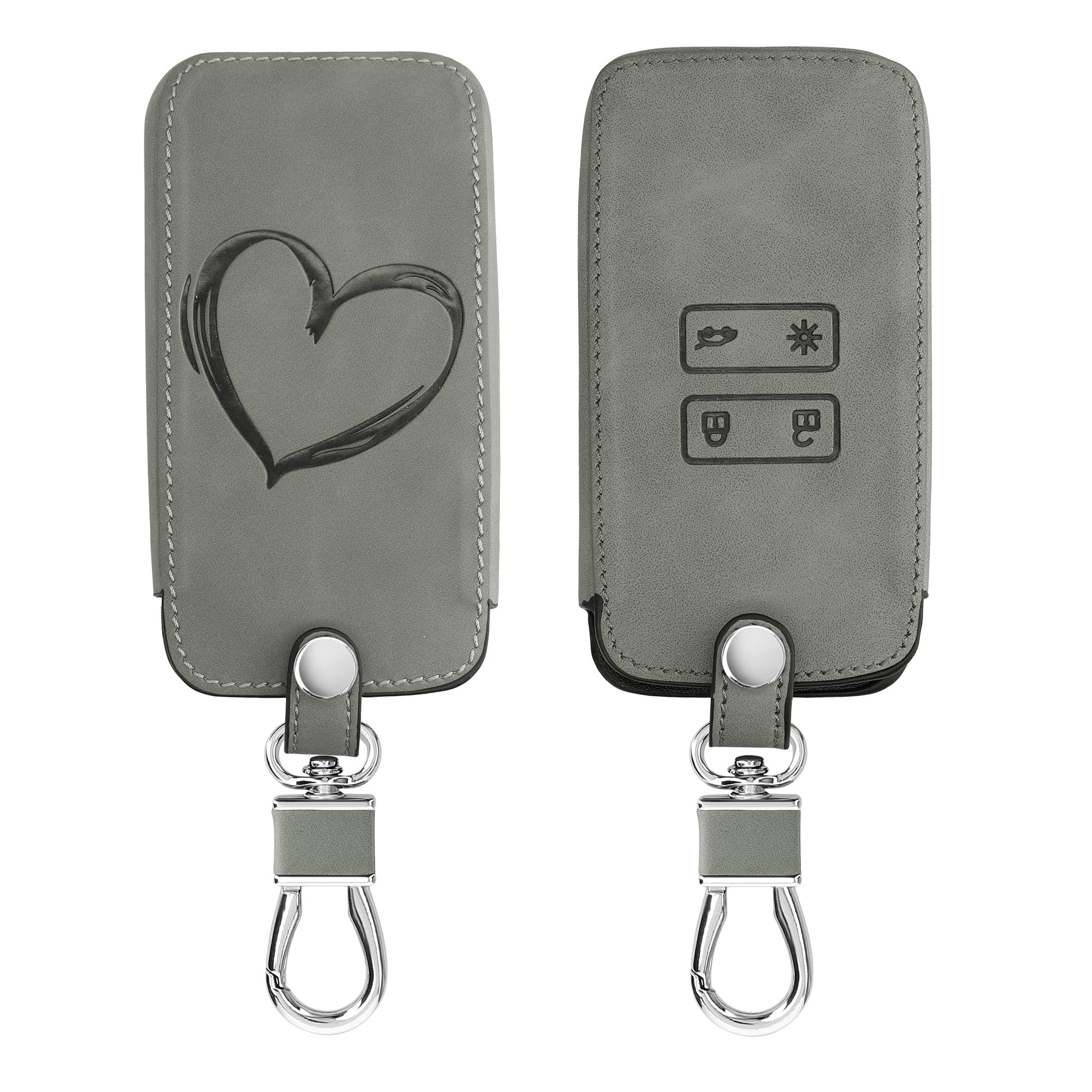 kwmobile Car Key Cover Compatible with Renault 4 Button Car Key Smart Key (only Keyless Go) - Synthetic Nubuck Leather Fob Cover - Brushed Heart Grey