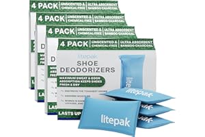 Litepak Shoe Deodorizer and Odor Eliminator Activated Charcoal Odor Absorber for Shoes and Gym Bags, Natural Bamboo Air Freshener for Boots, Closet Or Car (16 Pack)