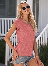 AUSELILY Womens Cap Sleeve T-Shirt Casual Loose Fit
