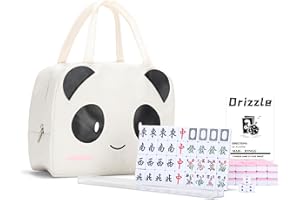 Drizzle Pink 24mm Travel Mahjong Game Set Mini Panda - 0.9" Portable 144 Tiles - 4Pcs Racks Melamine Material Mah-Jong Family