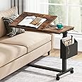 Tribesigns Height Adjustable C Shaped End Table with Wheels and Side Pocket, Mobile Sofa Snack Table with Tiltable Drawing Board, Laptop Side Tray Table for Couch Bed (Rustic Brown)