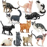 EYSCOTA 12PCS Cat Figurines, Plastic Cat Figures Realistic Kitten Toys, Cat Cake Toppers Halloween Christmas Birthday Gift for Kids &amp; Children