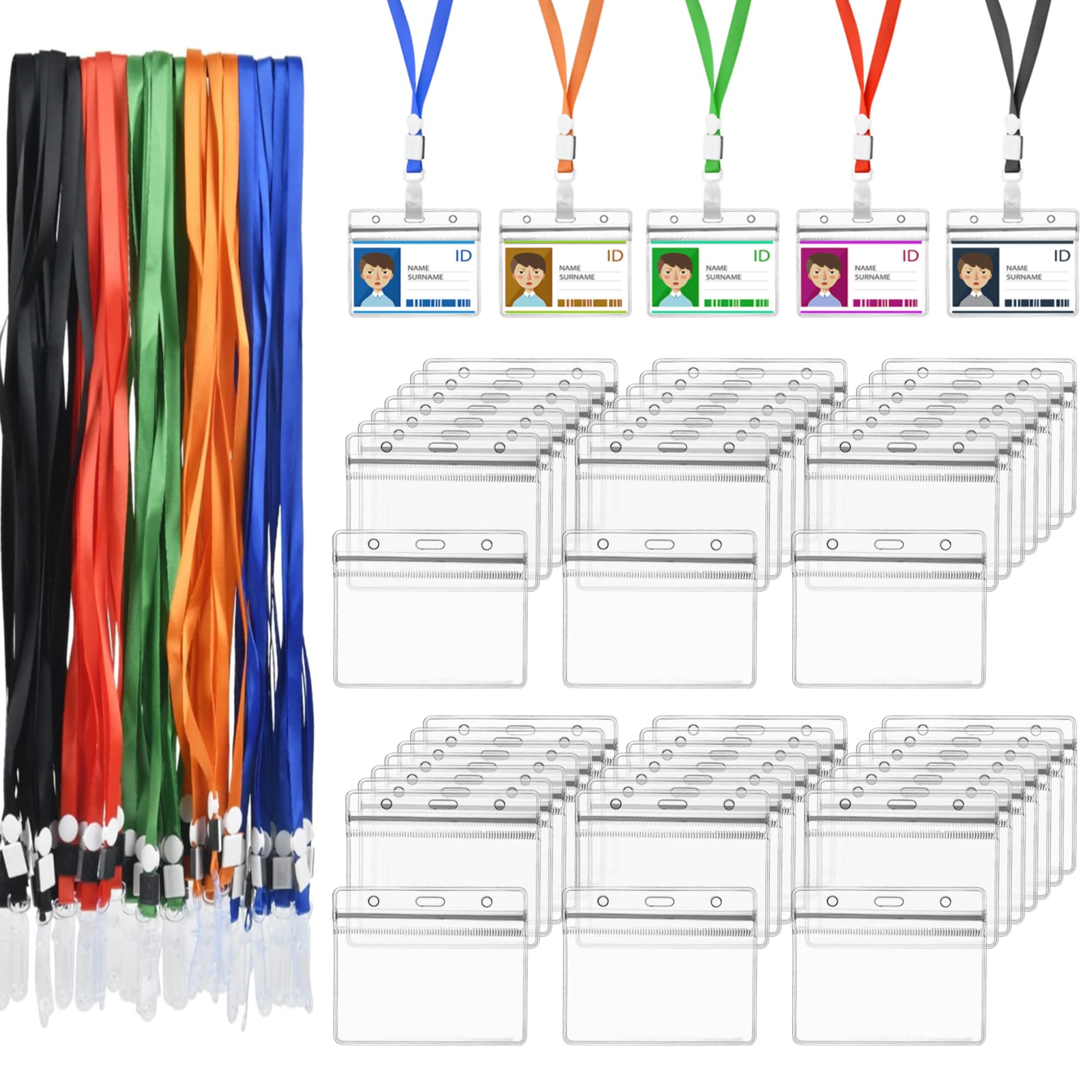 Lanyard with Card Holder 100Sets - ID Card Holders Women Men Name Badges Holder with Lanyards for Neck Office Business Card Holders Badges Lanyards for Neck with Card Holder ID Badge Holder Name Badge