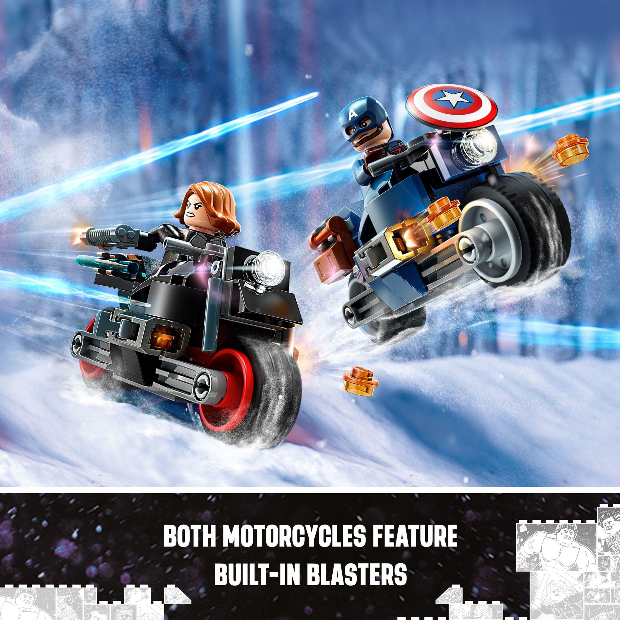 LEGO Marvel Black Widow & Captain America Motorcycles 76260 Buildable Marvel Toy for Kids Ages 6-8, Marvel Playset Based on the Avengers Age of Ultron Movie with a Captain America Bike & 2 Minifigures