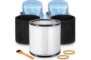 Shop Vac Filter 90304, 90585 Foam Sleeve Filter & 90107 Dry Vac Filter Set, Compatible with Most 5-Gallon and Larger Wet/Dry 