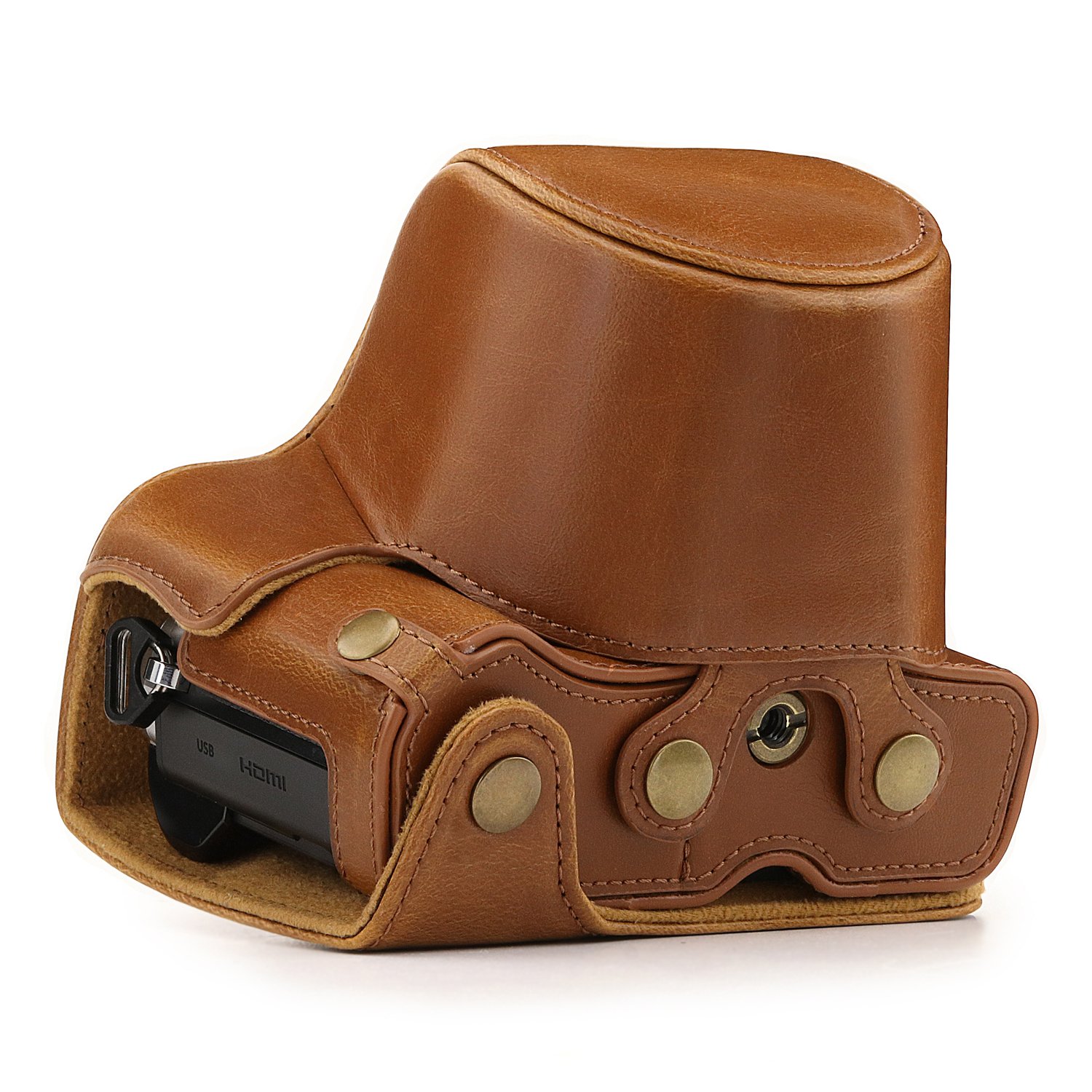 MegaGear MG1347 Ever Ready Leather Case and Strap with Battery Access for Olympus OM-D E-M10 Mark III Camera - Light Brown