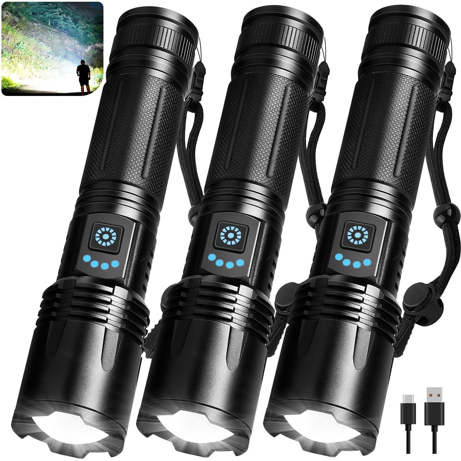 Photo 1 of 1Pack Rechargeable Flashlights High Lumens, 99,000 Lumens Super Bright LED Flashlight for Home Camping, Handheld Flash Light Waterproof Flashlight with 5 Modes & Adjustable Function
