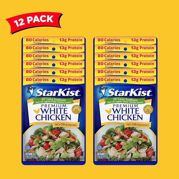 STARKIST LESS SODIUM PREMIUM WHITE CHICKEN – 2.6 OZ POUCH (PACK OF 12)