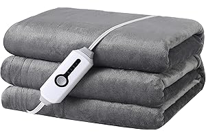 LAFFYLO Electric Heated Blanket 72" x 84" Full Size Flannel Fabric with 4 Heating Levels & 10 Hours Auto Shut Off, Breathable Warm and Washable for Soft and Bed - Light Grey