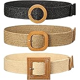 Syhood 3 Pieces Straw Woven Elastic Waist Belt for Women Bohemian Dress Braided Belt