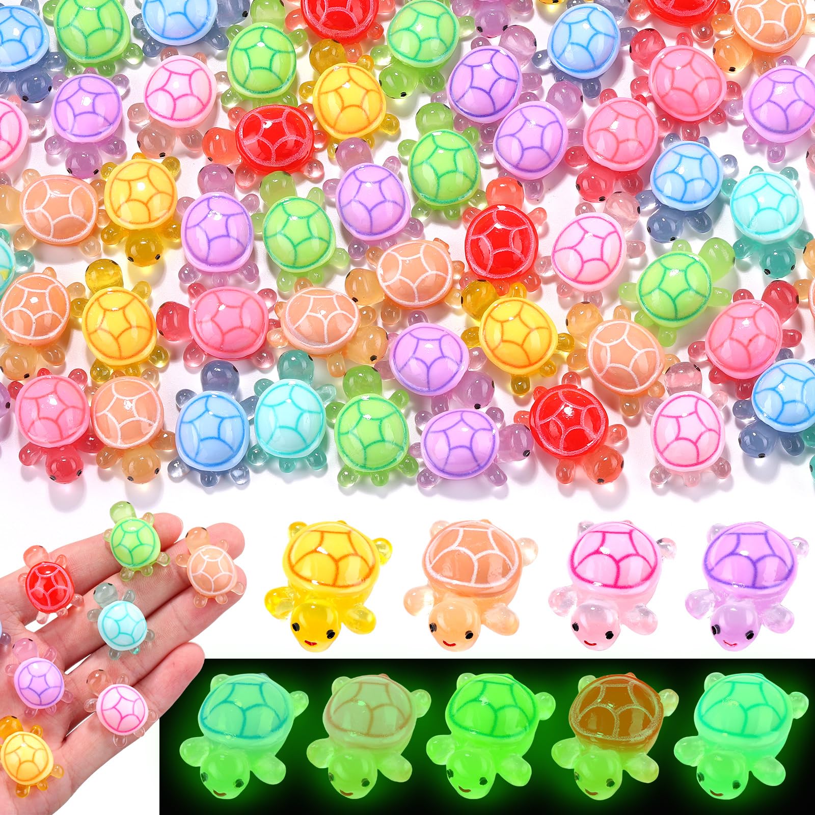 Photo 1 of 120pcs Luminous Mini Resin Turtles 9 Colors Glow in The Dark Tiny Sea Turtle Figures to Hide Small Plastic Ocean Animal for Micro Landscape Fairy Garden DIY Miniature Dollhouse Home Decor Party Favers