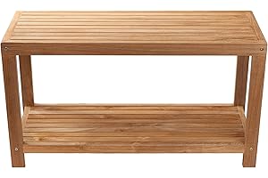 NORDIC STYLE TEAK Wood Shower and Spa Bench with Shelf, Indoor and Outdoor Use (35" Longer Style)