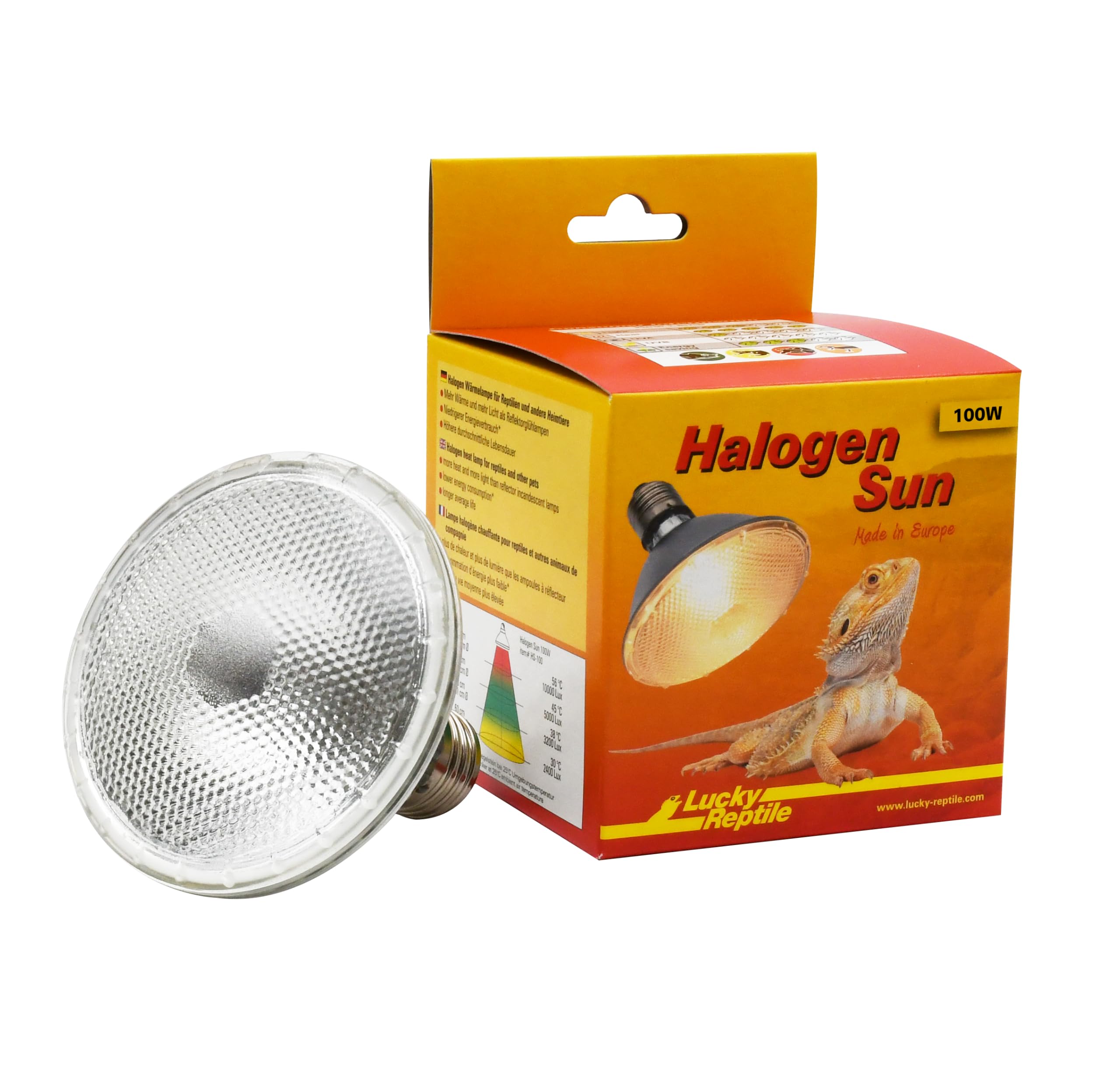 Lucky Reptile Halogen Sun-100 W heat lamp for E27 sockets-halogen lamp for reptile terrarium lamp with daylight spectrum heat lamp dimmable-terrarium accessory 63403, minimum distance: >50cm — image 1
