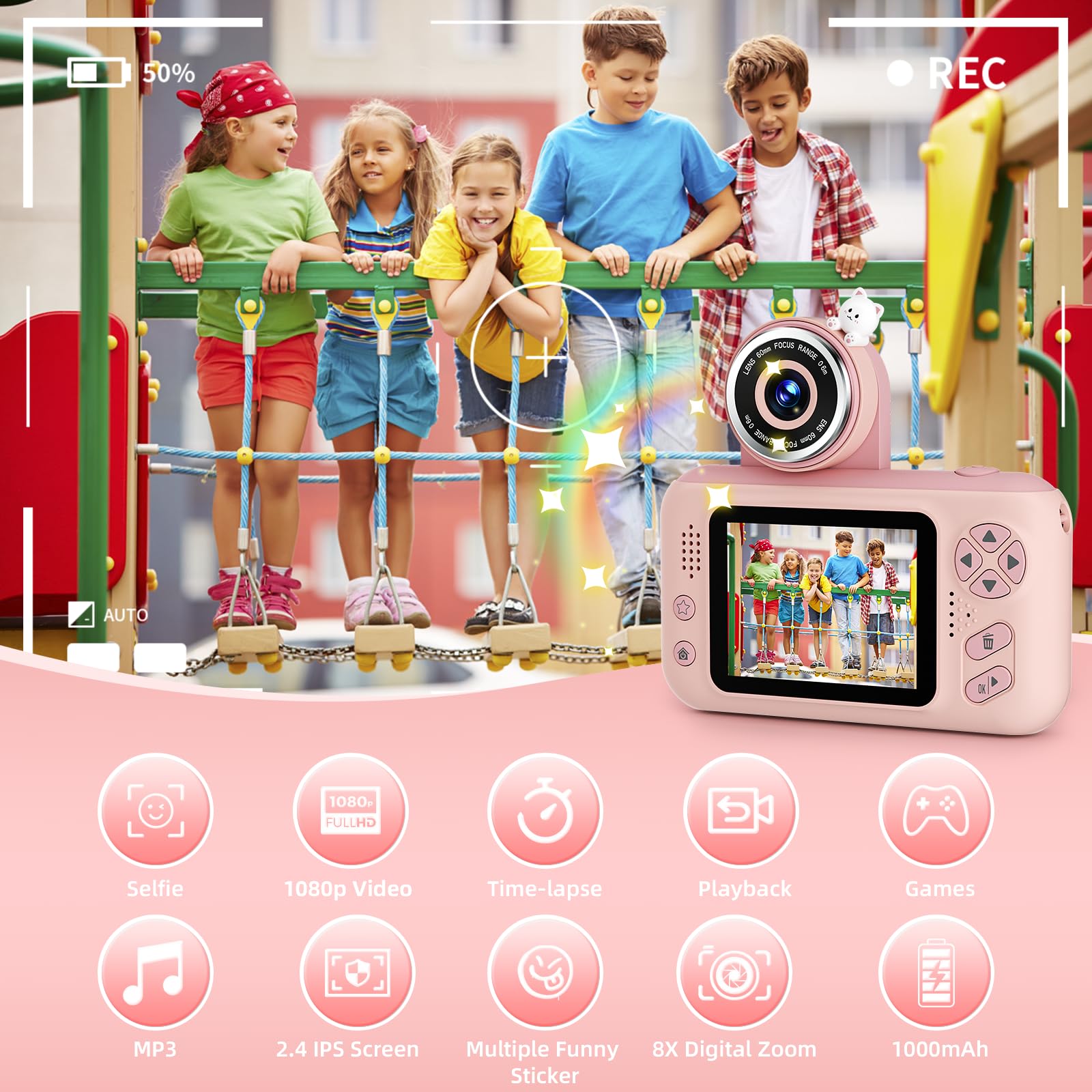 Makolle Upgrade Kids Selfie Camera,Chritmas Birthday Gift for 3-9 Years Old Girls,Portable Toy for 3 4 5 6 7 8 9 Year Children,Toddler 1080HD Digital Video Camcorder Camera with 32G SD Card Pink