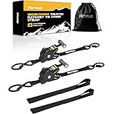 RETRUE Heavy Duty Self-Retracting Ratchet Straps, 10 Feet Retractable Ratchet Tie Down Straps with 1,500lb Break Strength for Trailers, Motorcycles, ATVs, Moving, Cargo Handling & More, Black (2 Pack)