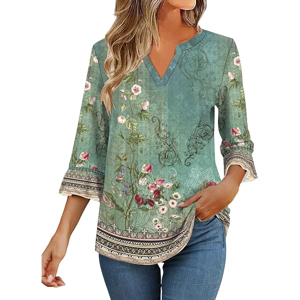 thumbnail image 2 of 3/4 Length Sleeve Womens Tops Summer 2025, Womens Tops Trendy Summer Spring Tops Women Cotton Short Sleeve Shirts Women Trendy 2025 Women S Clothing S 2 of 12