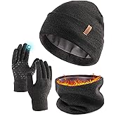 FURTALK Winter Beanie Hat Scarf Touchscreen Gloves Set 3 Pcs Warm Knit Beanies Hat Fleece Lined Skull Cap for Men Women