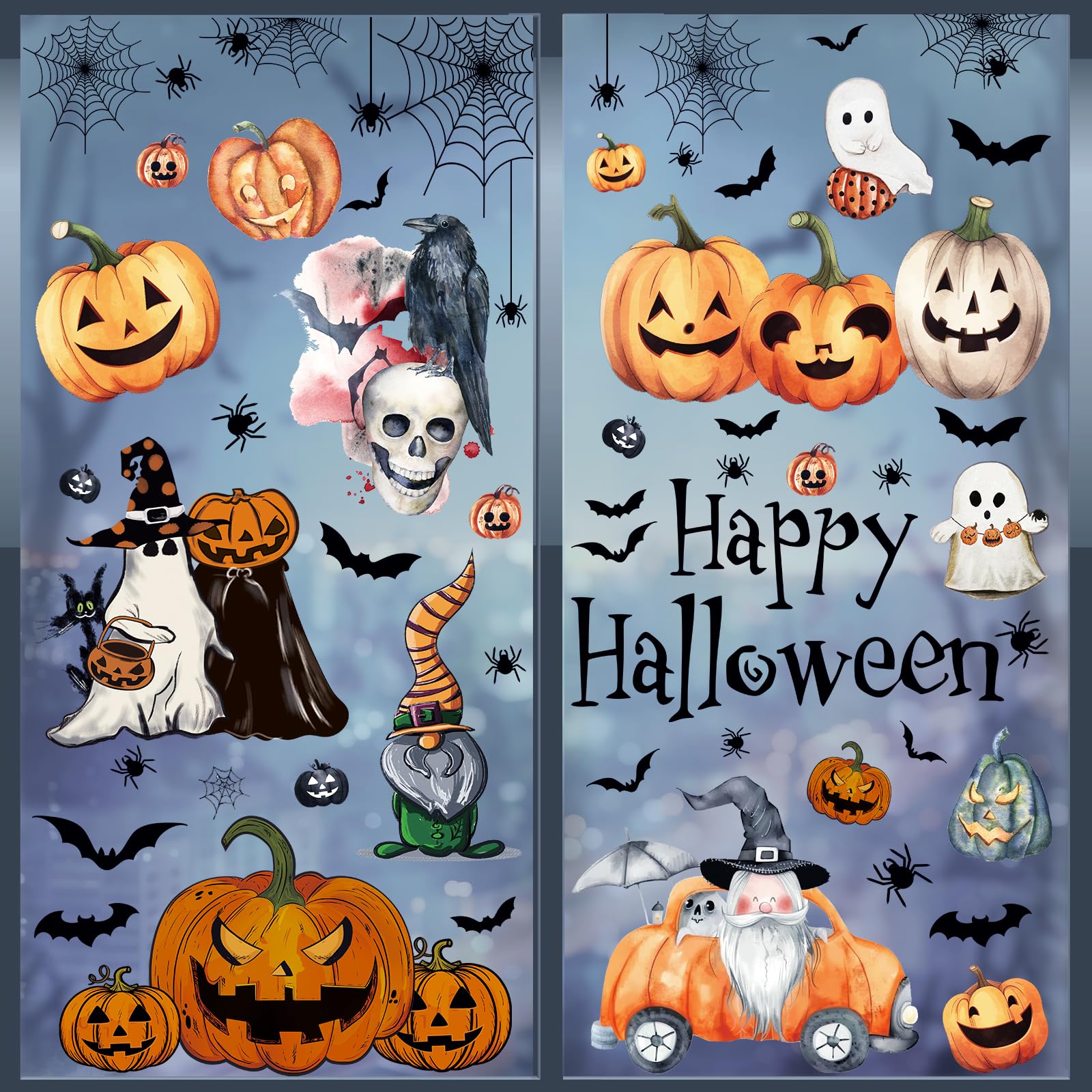 Photo 1 of 102 Pcs Halloween Window Clings,8 Sheets Halloween Window Decorative Stickers for Decorations Holiday Outside Decorations(8x12inch)