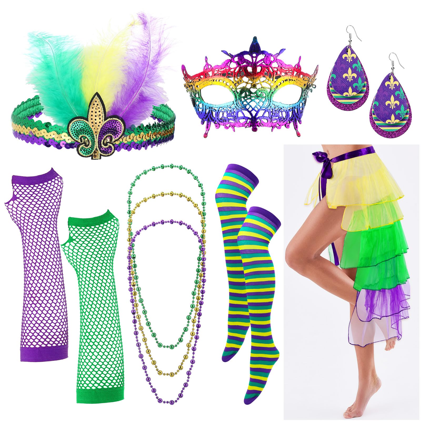 Honoson 9 Pieces Mardi Gras Costumes for Women Mardi Gras Outfits ...