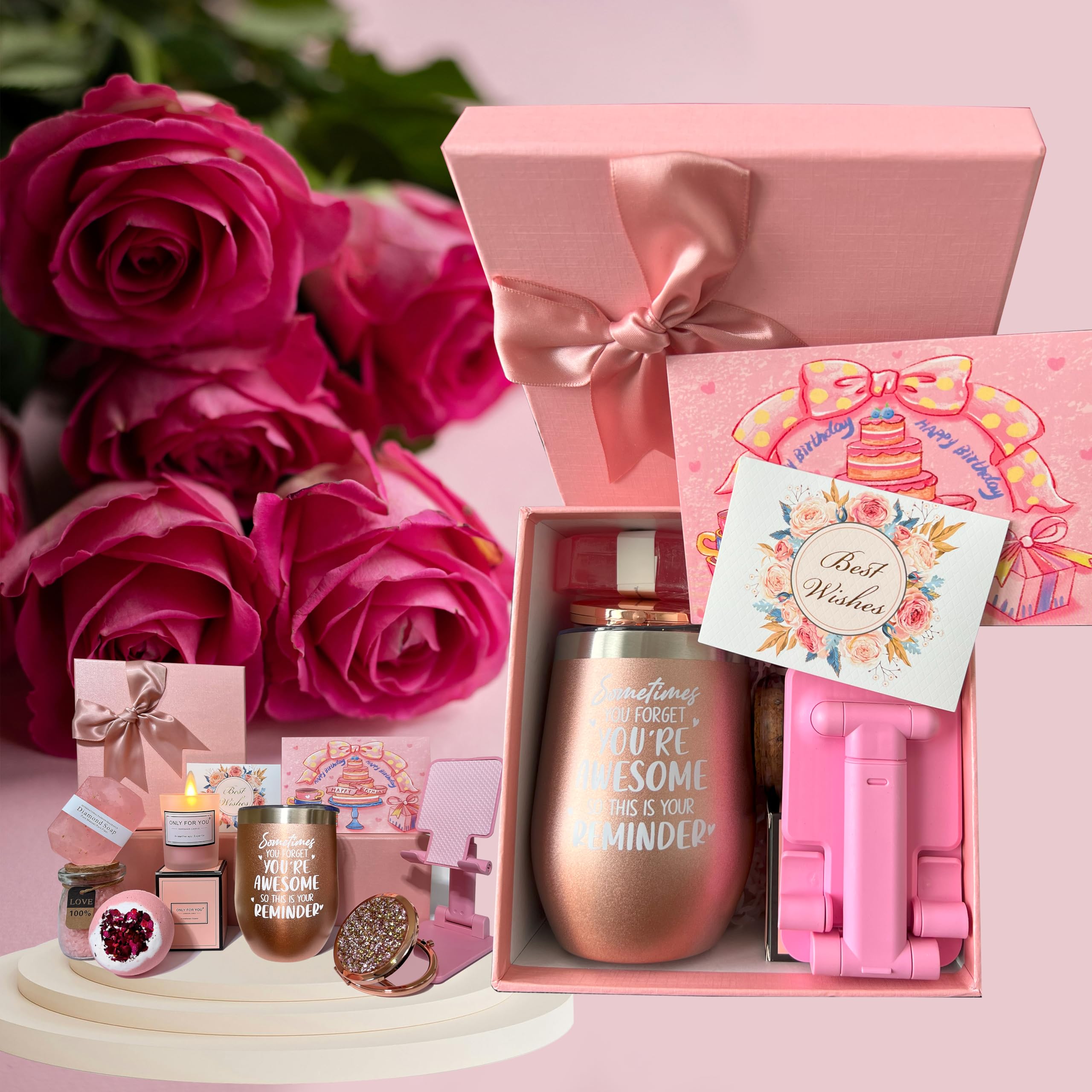 Cute pink stuff-Birthday Gift for Woman-Get Well Soon Gifts for Her-Care Package for Women-Sympathy Gifts-After Surgery Feel Better Self Care Gifts-Happy Bath Set Relaxing Spa Gift