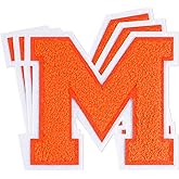 VGROSIA 3PCS 4-1/2" Varsity Letter Patches Chenille Orange Iron On Letters Large Letterman Jacket Patches Iron On Patch for Jacket/Hoodie/Varsity M