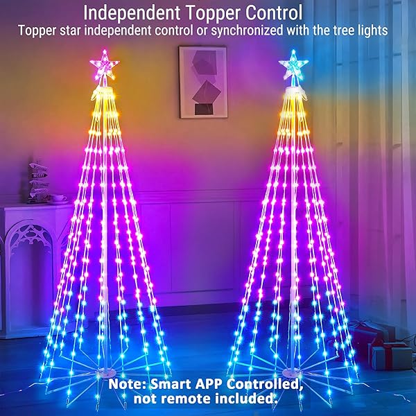 BRIZLED SMART RGB CHRISTMAS CONE TREE, 6.5FT 295 LED LIGHTED CHRISTMAS TREE APP CONTROL, COLOR CHANGING OUTDOOR CHRISTMAS TREE WITH LIGHTS, PRELIT XMAS TREE MUSIC SYNC WATERPROOF FOR INDOOR OUTDOOR