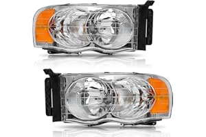 AUTOSAVER88 Headlight Assembly Compatible with 2002-2005 Dodge Ram Pickup Truck OE Style Replacement Headlamps Chrome Housing with Amber Reflector Clear Lens