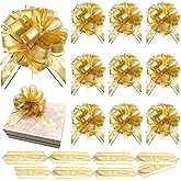 12 PCS Pull Bows for Gift Wrapping Ribbon Pull Bow Gold Gift Bow, Big Pull Bow for Christmas Wedding Anniversary Valentine's Day Gift Wrapping Ribbon Bow for Flower Basket Bouquet, Gold